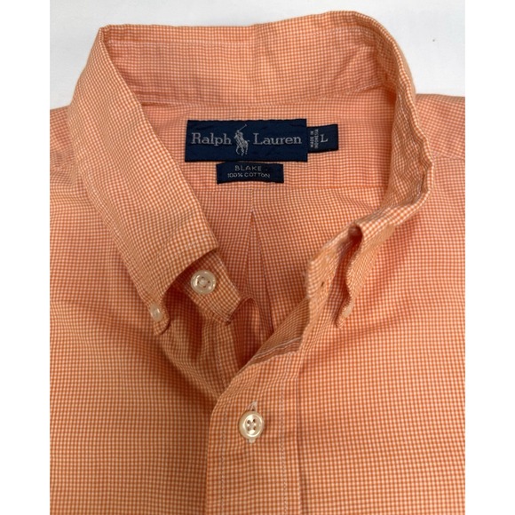 Ralph Lauren Blake Long Sleeve Button Down Shirt Mens Sz L Gingham Check Orange - Picture 3 of 8